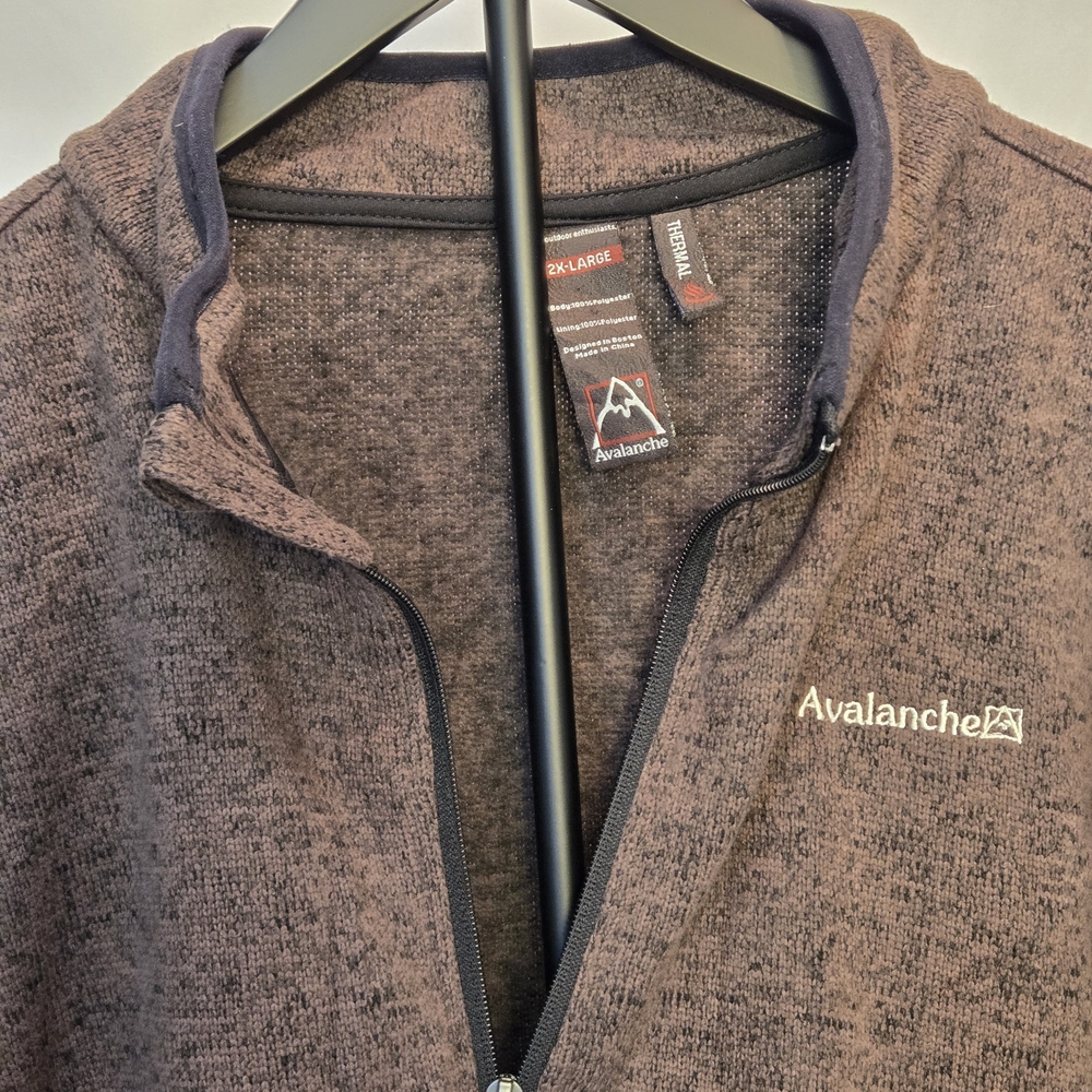 AVALANCHE Pullover‎ Jacket Mens 2XL Quarter Zip Thermal Brown Knit Fleece - Picture 4 of 15